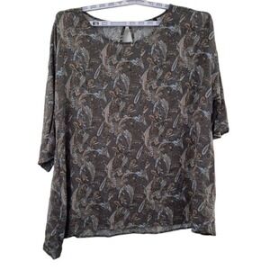 2x  Womens Retro Paisley TOP Gray Blue Rust Keyhole Back Pockets Chris & Carol‎